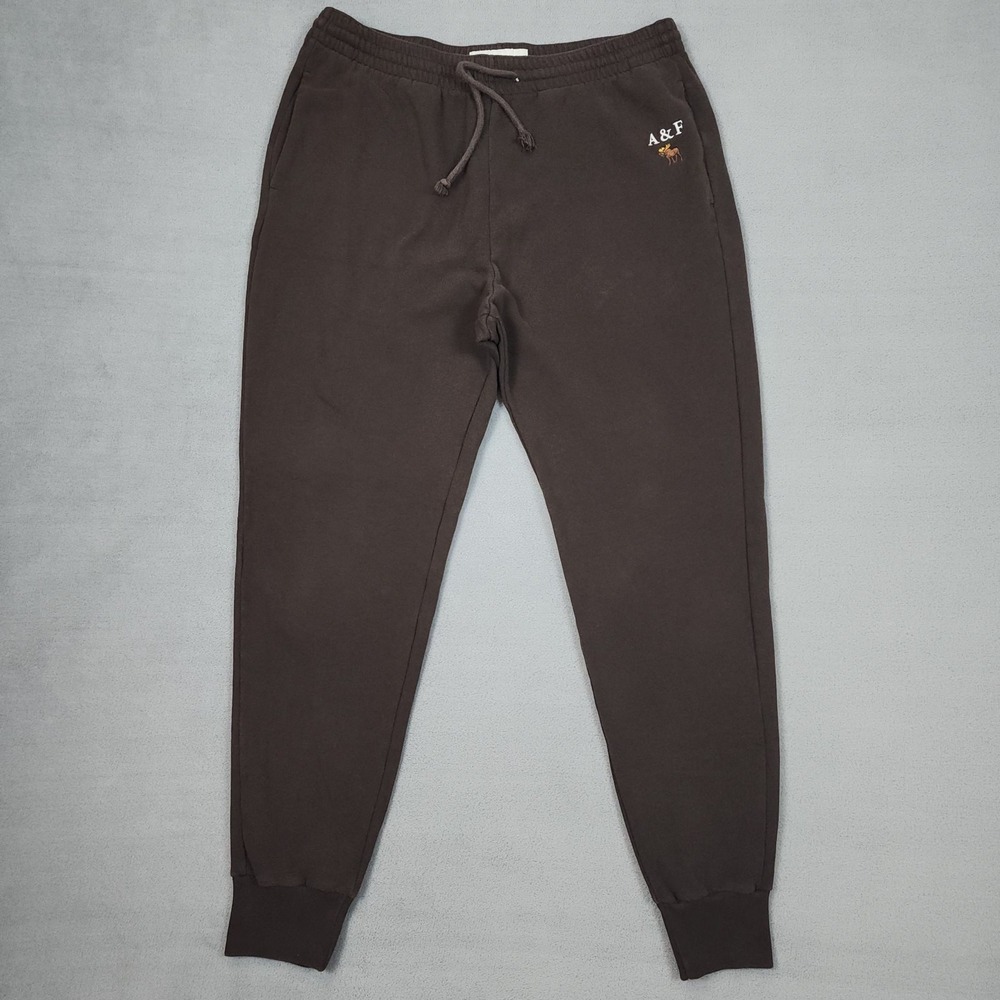Abercrombie & Fitch Mens L Brown Soft A&F Fleece Jogger Sweatpants Moose Logo